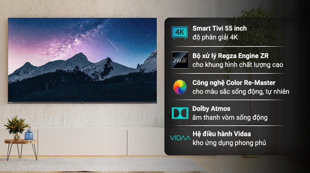 Các kích thước khác Smart TV TOSHIBA: 50 Inch, 55 Inch, 65 Inch